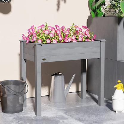 Outsunny Raised Garden Bed with Legs, 34" x 18" x 30", Elevated Wooden Planter Box, Self-Draining with Bed Liner for Vegetables, Herbs, and Flowers Backyard, Patio, Balcony Use, Dark Gray