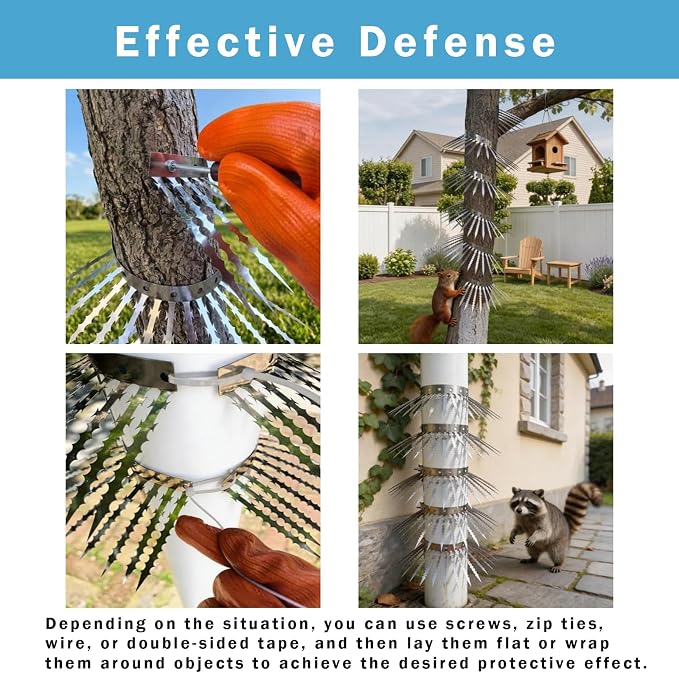 6m Anti-Bird/Squirrel Spikes & Squirrel Proof Baffle for Bird Feeders Pole | 4in Multi-Layer Barrier with 23 Prong,for Shepherd's Hooks/Fences/Roofs/Trees/Gutters&Downspouts,Repels Pigeons,Raccoons,Mice