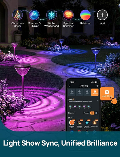 Linkind Smart Solar Pathway Lights SP6, App/Voice Control Solar Lights Outdoor Waterproof, 43+ Preset Scenes, Cool/Warm White/Color-Changing Outdoor Garden Lights for Yard, Patio, 4 Pack