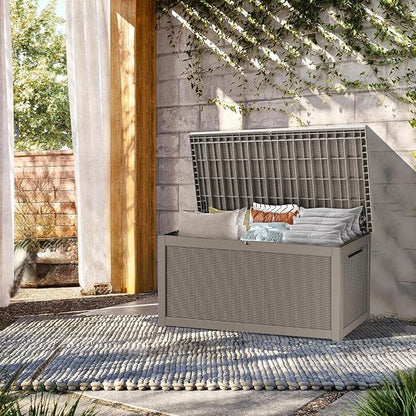 325 Gallon Outdoor Storage Box Waterproof, Lockable Resin Deck Box Large Storage Bin for Patio Furniture Cushion, Garden Tools, Pool Accessories, UV-Resistant Outside, Grey