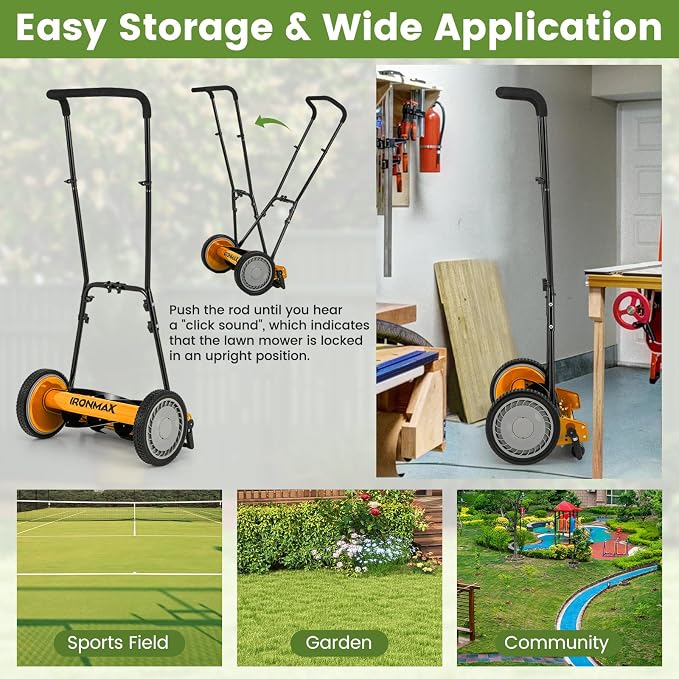 Goplus Manual Lawn Mower, 16 Inch 5-Blade Walk-Behind Cordless Grass Cutter with 7 Gallon Removable Grass Collect Bag, Adjustable Cutting Heights, Push Reel Lawn Mower for Yard, Garden
