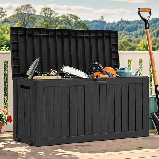 YITAHOME 72 Gallon Outdoor Storage Box w/Wheels | Resin Deck Box Indoor & Outdoor Patio Storage Box for Throw Pillows, Athletic Gear(Black)