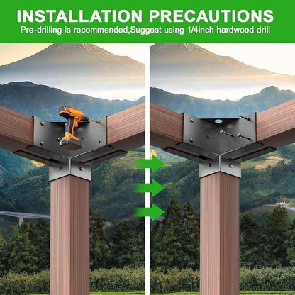 Pergola Brackets Kit for 4x4 Wood Beams, 3.58'' x 3.58'', 4 Pack | Heavy Duty Q235 Steel with Weatherproof Anti-Corrosion Coating