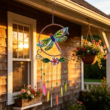 Dragonfly Wind Chimes, Garden Glass Outside Colorful Wind Chimes for Home, Party, Festival Decor, Garden Decoration Valentines Day Gift Indoor/Outdoor,Lifelike Dragonfly Deep Tone Style