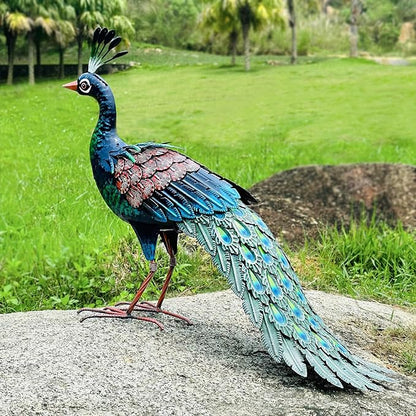 Kircust Outdoor Metal Peacock Statue, 24" L | Decor Art, Garden Sculpture, Weatherproof, Handcrafted For Patio, Yard, Home