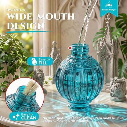 Glass Hummingbird Feeder for Outdoors Hanging, 26Oz Bird Nectar Feeder with Perch & 5 Flower Feeding Ports, Leak Proof for Outside Garden Decor Backyard, Gifts for Women Mom, Blue