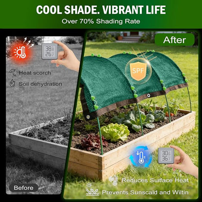 Uyittour Garden Shade Kit 78.7"x39.4", 70% Green Shade Cloth with Hoops for Plants, Raised Garden Bed Shade Cover for Heat Protection, Sun Shade for Outdoor Vegetables, Flowers & Greenhouse