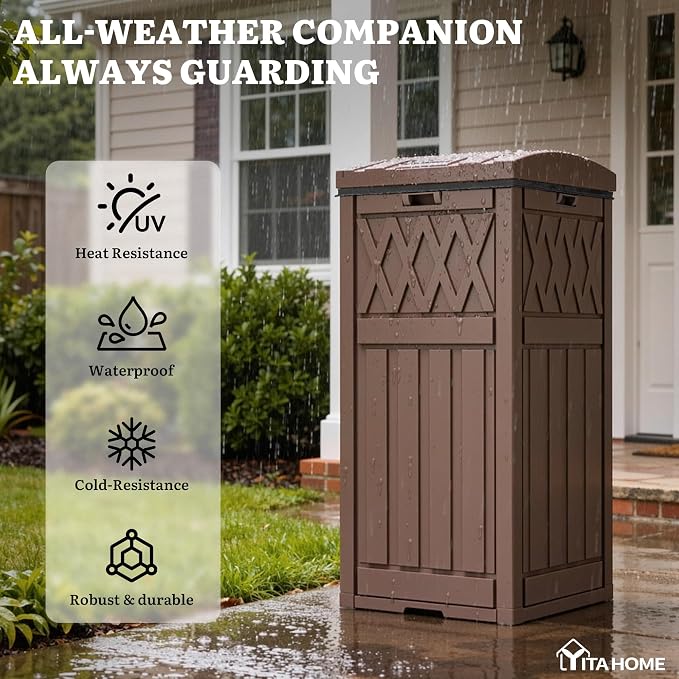 YITAHOME Package Delivery Box with Lift-Out Bag, 31 Gallon Waterproof Parcel Drop Box with Sign, Resin Porch Package Container for Curbside& Outdoor Use, Dark Brown