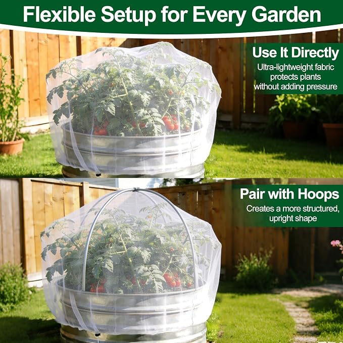 2 Pack Garden Netting for Raised Beds, Ultra-Fine Mesh Plant Covers with Drawstring, Bird, Pest & Small Animal Barrier for Vegetables, Fruits & Flowers, Fits 2 ft Dia x 1 ft H Round Raised Beds