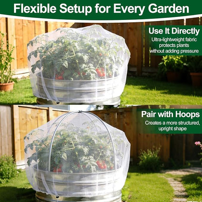 2 Pack Garden Netting for Raised Beds, Ultra-Fine Mesh Plant Covers with Drawstring, Bird, Pest & Small Animal Barrier for Vegetables, Fruits & Flowers, Fits 2 ft Dia x 1 ft H Round Raised Beds