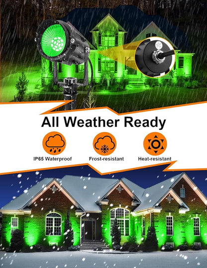 Green Landscape Lights Outdoor, 14 LED Landscape Lighting with US Plug, IP65 Waterproof Spotlights for Tree Yard Garden Pathway St. Patrick's Day Halloween Christmas Decor 4 Pack