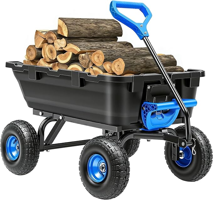 Wheelbarrow Garden Dump Cart Wagon | Upgrade 10" All Terrain Pneumatic Tires,DIY Expansion over 900LBS Capacity, Transportation in Yard, Farm, Garden,Blue