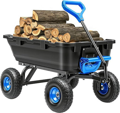 Wheelbarrow Garden Dump Cart Wagon | Upgrade 10" All Terrain Pneumatic Tires,DIY Expansion over 900LBS Capacity, Transportation in Yard, Farm, Garden,Blue