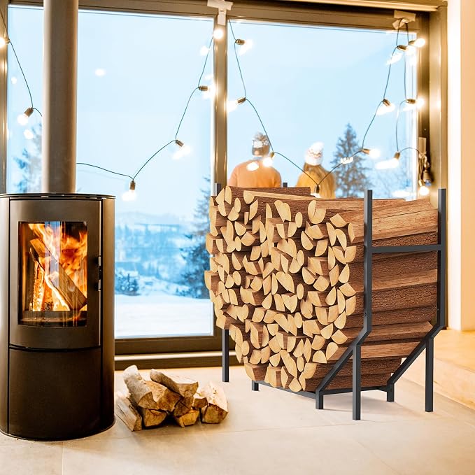 Ebeneze 3.2FT Firewood Rack Holder Outdoor Indoor, Heavy Duty Metal Log Holder Stand for Patio Porch, Stable Wood Holder Firewood Storage Fireplace Organizer