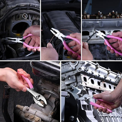 WORKPRO 7-Piece Pliers Set - Pink Ribbon | Groove Joint Plier, Long Nose Plier, Slip Joint Pliers, Linesman Pliers, Diagonal Pliers for DIY & Home Use