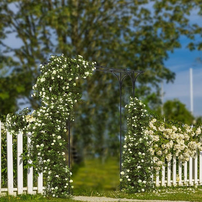 7FT Garden Arch Arbor, Steel Frame Stand Trellis for Climbing Plants, Outdoor Archway Gate for Wedding Ceremony Decoration Party Vines Lawn Courtyard Patio Backyard