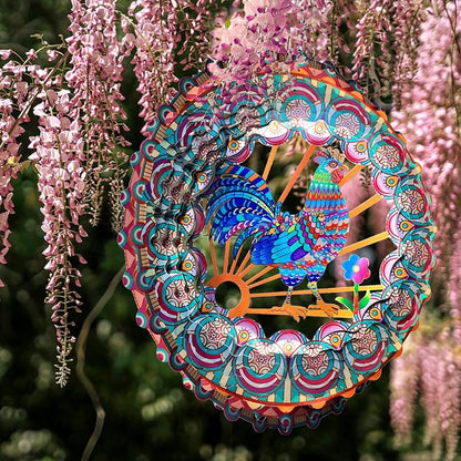 Rooster Kinetic Wind Spinner - 12-Inch 3D Holographic Metal Hanging Sculptures, Rustproof Outdoor Decor Garden Patio Decoration, Unique Gift for Chicken Lovers Mom Dad Men Women