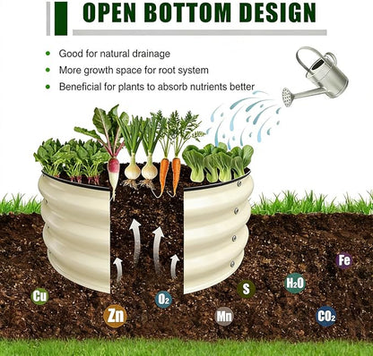 GrowHaus 2x2x1FT Galvanized Raised Garden Bed, Planter Boxes Outdoor Round Metal Garden Beds for Planting Vegetables Flowers Herbs 2 Pack Milk White