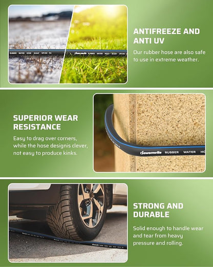DEWENWILS 5/8" x 50FT Heavy Duty Garden Hose, 300psi Working & 1000psi Burst, Solid Brass 3/4" GHT Fittings, Hot/Cold Water, 5 Layer Construction, Rubber Water Hose for Yard, Garden, Lawn