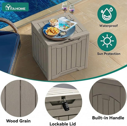YITAHOME 31 Gallon Resin Deck Box Outdoor Storage Box and Waterproof | Garden Tools, Pool Supplies, Taupe