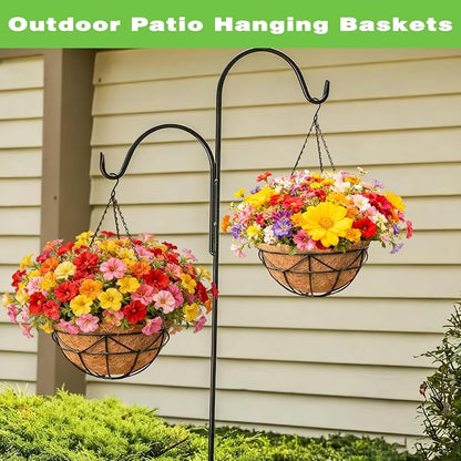 4 Pack 12 Inch Black Metal Hanging Basket Hanging Planter with Coco Coir Liner Heavy Duty Hanging Flower Pot Holder for Indoor Outdoor Patio Garden Porch Balcony Decor (Geometric)