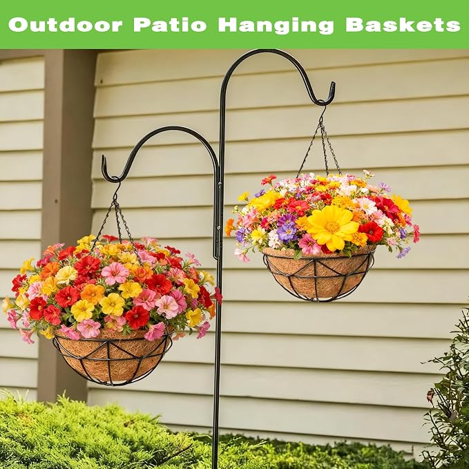 2 Pack 12 Inch Black Metal Hanging Basket Hanging Planter with Coco Coir Liner Heavy Duty Hanging Flower Pot Holder for Indoor Outdoor Patio Garden Porch Balcony Decor (Geometric)