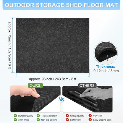 M METERXITY 3 mm Thickened Outdoor Storage Shed Mat, 6x8 ft Waterproof Shed Flooring Mat for Patio Furniture Floor Protecting from Wear/Liquid/Dust/Oil, Non-Slip Felt Rubber Rug Pad [Grey]
