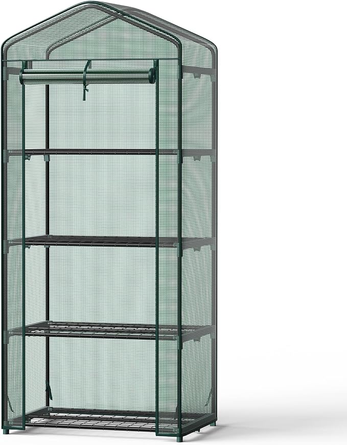Sweetcrispy Greenhouse, Walk-in Portable Greenhouses with 2 Tier 8 Plant Shelves, Durable PVC Cover, Greenhouses for Garden Outdoor, Patio, Porch, Backyard Green Houses, Clear