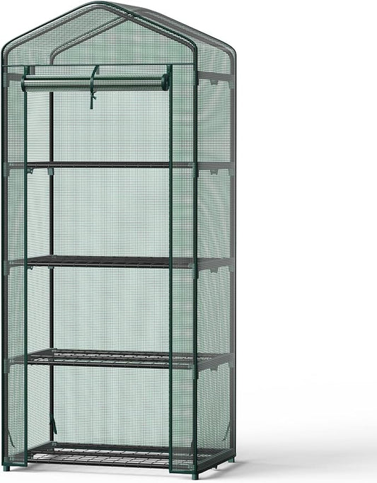 Sweetcrispy Greenhouse, Walk-in Portable Greenhouses with 2 Tier 8 Plant Shelves, Durable PVC Cover, Greenhouses for Garden Outdoor, Patio, Porch, Backyard Green Houses, Clear