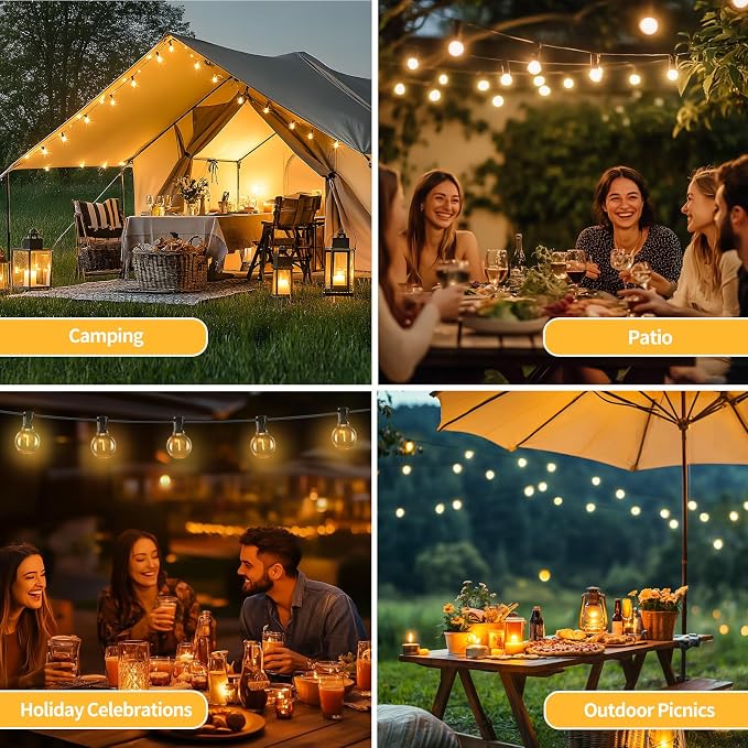 SANBEN Solar String Lights Outdoor with Remote, 50ft 25 Bulbs Solar Powered Patio Lights Waterproof, Dimmable & Timer, G40 LED Solar Lights for Camping Deck Backyard Garden Fence