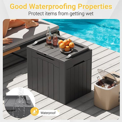 Greesum Outdoor Storage Box 31 Gallon Storage Box with Lid for Patio Furniture, Garden Tools, Pool Supplies, Waterproof and UV Resistant, Lockable, Dark Grey