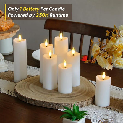 Waterproof Flameless 2.2" x4" 4" 5" 5" 6" 6" 7" 7" Pillar Candles with Remote Control and Timer, LED White Battery Operated Plastic Wave-Shaped Design Pack of 8 Outdoor Flickering