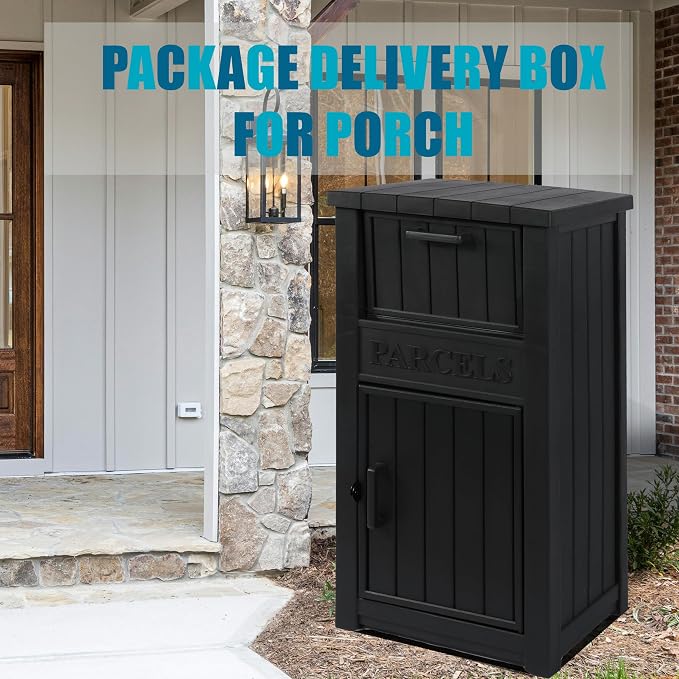 LHBGO Package Delivery Box for Outside, Outdoor Storage with Lockable Secure, Anti-Theft Parcel Drop Boxes Outdoor Package Delivery and Waterproof for Porch, House, Curbside