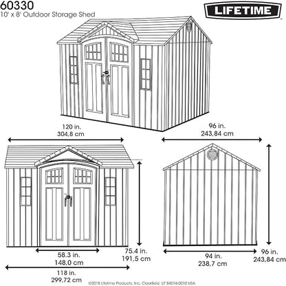 Lifetime 10 ft x 8 ft Outdoor Storage Shed – Heavy-Duty Resin Backyard Shed with Skylights, Windows, Steel-Reinforced Textured Walls
