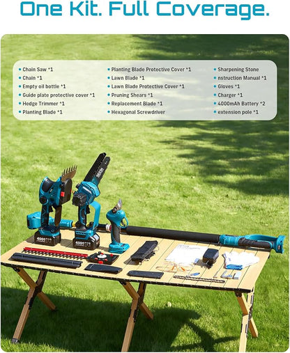 SEESII Cordless Pole Chainsaw, Hedge Trimmer, Pruning Shears, 4000mAh Battery Powered Extendable Garden Tool Kit for Outdoor Use, Electric Long Reach Saw, Hedge and Grass Trimmer, Pruner for Yard Care
