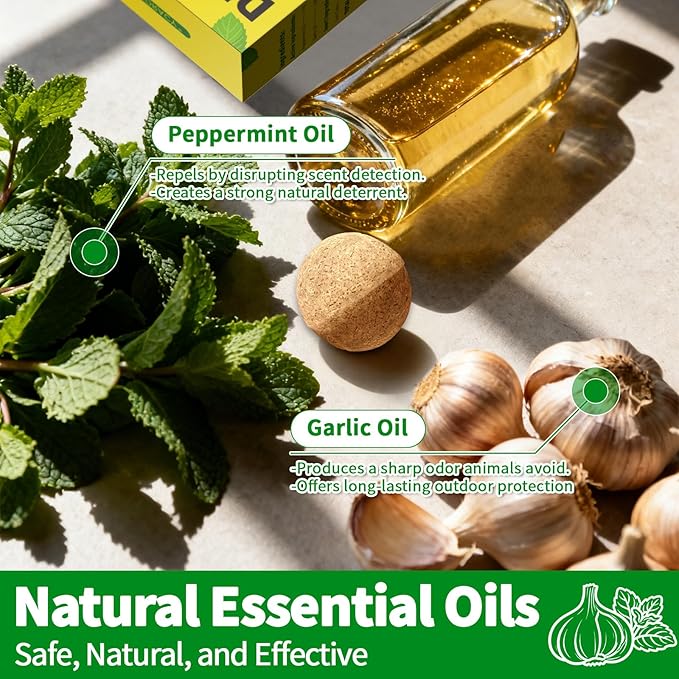 Deer & Rabbit Repellent Balls, 10 Packs, Natural Plant-Based Formula with Peppermint & Garlic Oils, Long-Lasting Outdoor Animal Deterrent for Yard