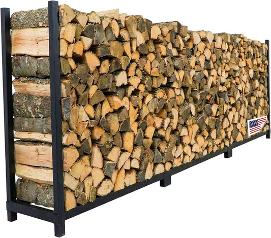 Woodhaven 12-foot Brown Firewood Rack – Made in USA – 3/4 Cord Raised Lumber Storage Rack – Keeps Wood Dry & Ready – Heavy-Duty Steel, Lifetime Structural Warranty (Without Cover)