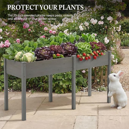 DUMOS Raised Garden Bed 72x23x30 Inch, Outdoor Planter Box with Legs, Elevated Wood Garden Bed with Liner for Herbs Flowers Vegetables, Wooden Planter Box for Patio, Balcony, Backyard, Grey