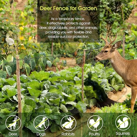 Deer Fence, RIFNY 4 x 25 FT Temporary Fence for Garden Outdoor Yard, Plastic Mesh Fencing Netting to Protect Plants Fruit from Deer Dogs Chicken Animal (Black)