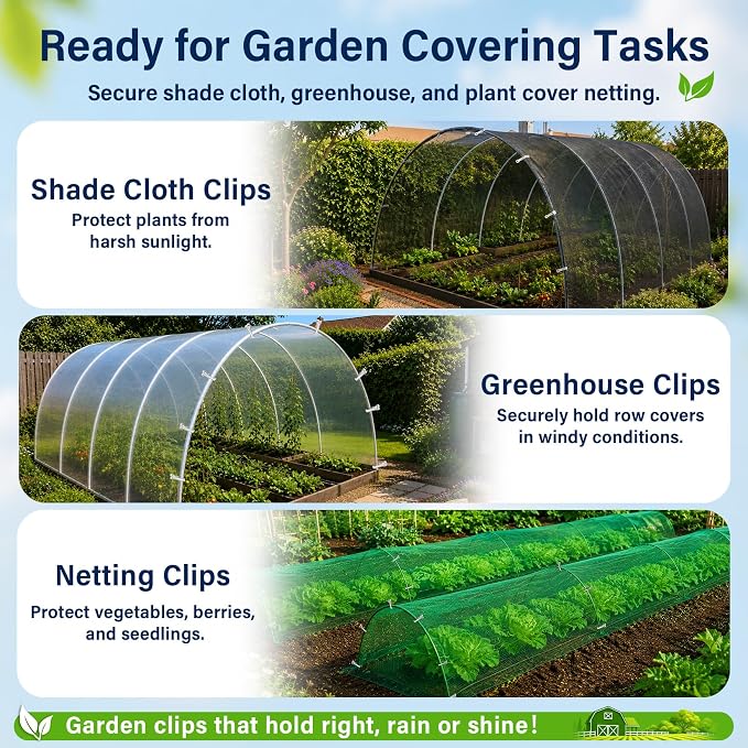 50 Pcs Garden Clamp, Stainless Steel Metal Clip for Garden Netting | Garden Clips for Netting, Greenhouse Clip with Strong Grip, Heavy Duty Clamp, Outdoor Clip for Shade Cloth, Laundry, Fabric
