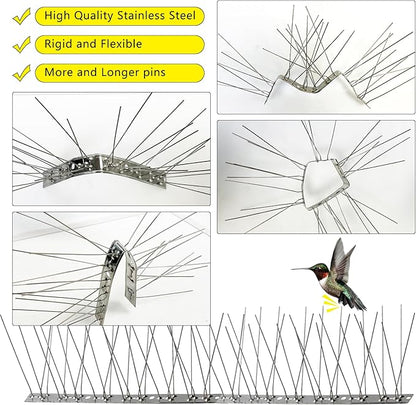 Bird Spikes,4Pcs,Stainless Steel Spikes with Base,Keep Woodpeckers Pigeon Raccoons Away,Anti Climb Spikes for Graden Patio Fence,3.28Ft