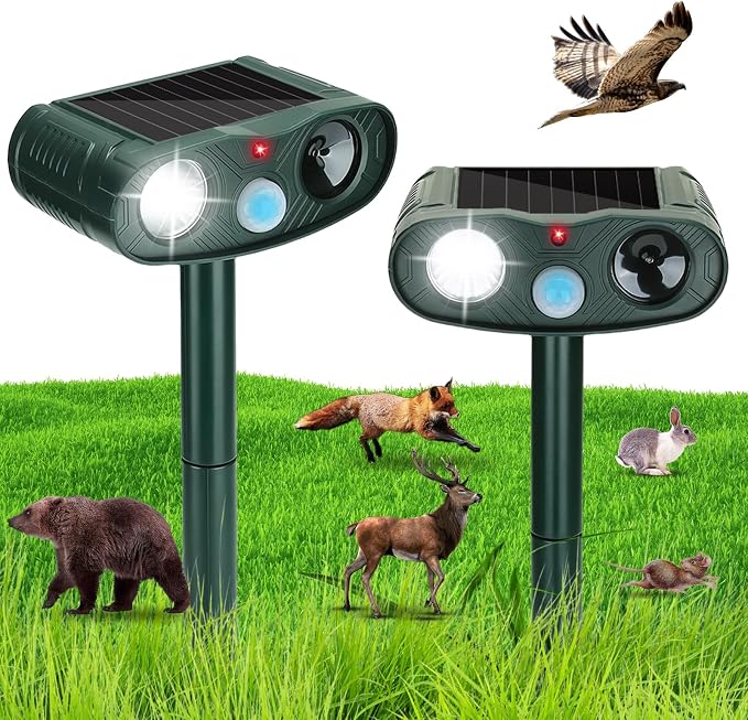 Sonic Fortress Pro Deer Repellent Device,2 Pack Solar Animal Repeller | 2026 Motion Sensor Squirrel Fortress Pro Raccoon,Cat Repellent Outdoor with LED Flash Light for Garden, Farm, Yard