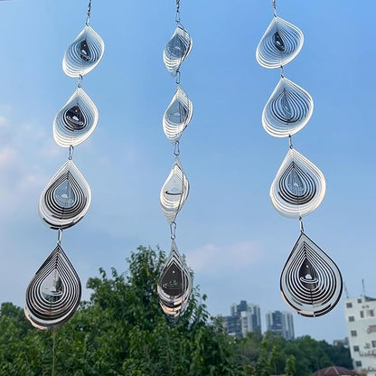 Water Droplets Bird Scare Discs Set-Highly Reflective Double-Sided Bird Reflectors, Extra Sparkly Metal Wind Spinner Outdoor Garden Decor, Decorations to Scare Away Yard Birds