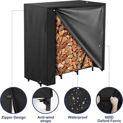 Honest 4ft Firewood Rack Cover, Heavy Duty Waterproof 600d Oxford Outdoor Firewood Storage Cover with Zipper and Openable Front Flap, Cover Only