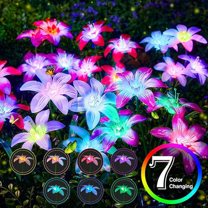 Ahaorigin Solar Garden Lights Outdoor, 8 Pack Blooming Lily Solar Flowers Outdoor Waterproof, 7 Color Changing Bigger Flower Lights for Yard Patio Decor, Gift for Mom