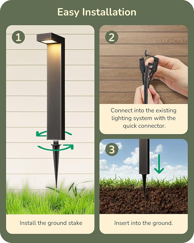 EDISHINE Low Voltage Pathway Lights Wired, 3000K 3.2W 50,000Hrs Waterproof LED Outdoor Landscape Lighting with Connectors, 12V Modern Cast-Aluminum Landscape Path Lights for Walkway Garden, 4 Pack