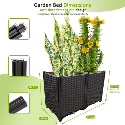 Raised Garden Bed Large Planters for Outdoor Plants Rectangular Elevated Planter Boxes Patio Balcony Deck for Planting Flowers, Vegetables, Tomatoes, and Herbs