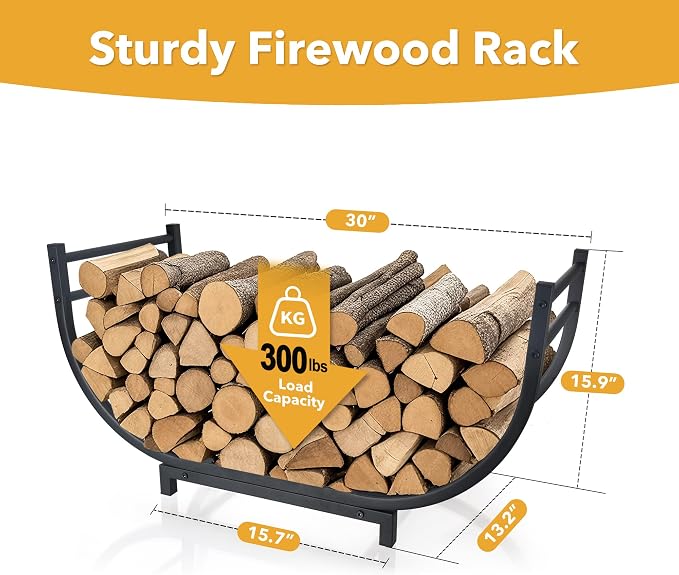facka 30 Inch Firewood Rack Outdoor Metal Wood Rack | Iron Fire Log Stacker Holder for Fireplace, Patio, Porch, Yard, Garden, Indoor Outdoor Wood Storage