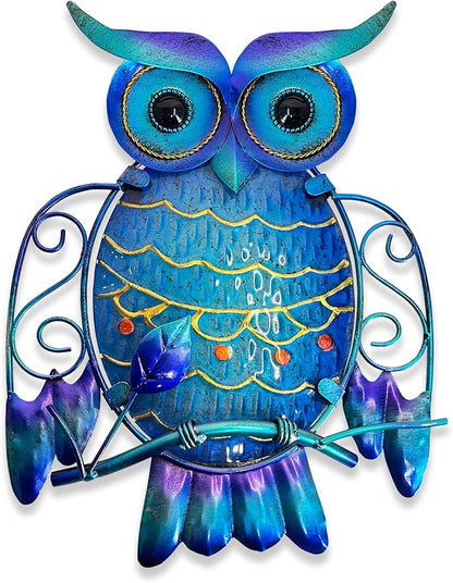 LIFFY Metal Owl Wall Decor - Cute Colorful Outdoor Wall Art - Glass Hanging Garden Decor for Patio, Porch or Door, Owl Gifts for Women