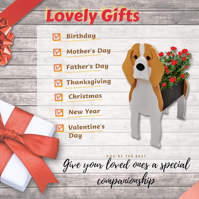 Beagle Dog Planter Pots, 9.45 x 6.77 x 13.46 Inches | Dog Flower Pot, Cute Animal Shaped Plant Pot, Gifts for Women & Pet Lovers, Indoor Outdoor Garden Home Office Decor